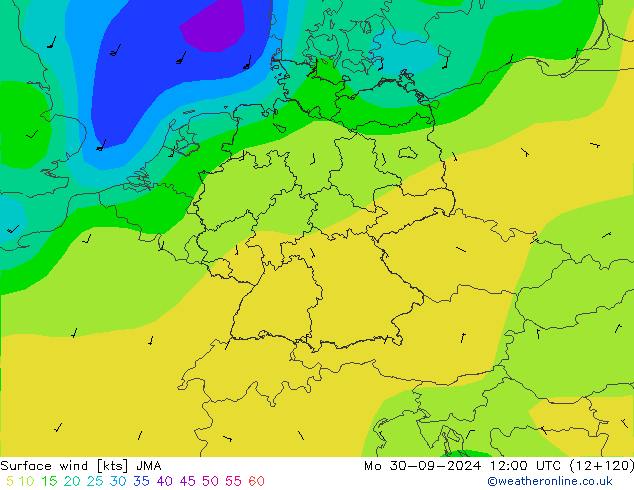 Surface wind JMA Mo 30.09.2024 12 UTC