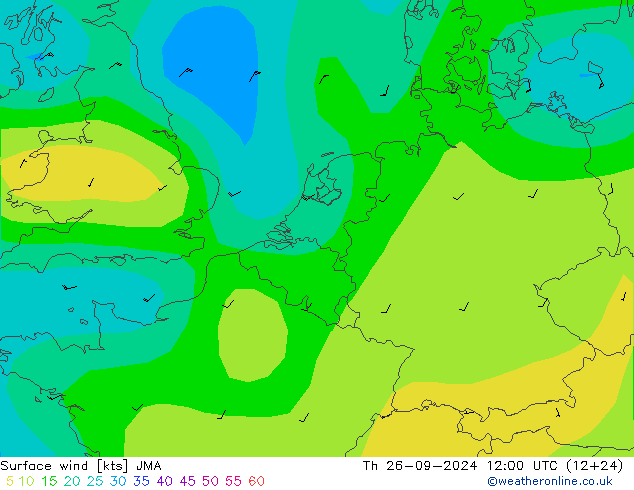 Vento 10 m JMA gio 26.09.2024 12 UTC