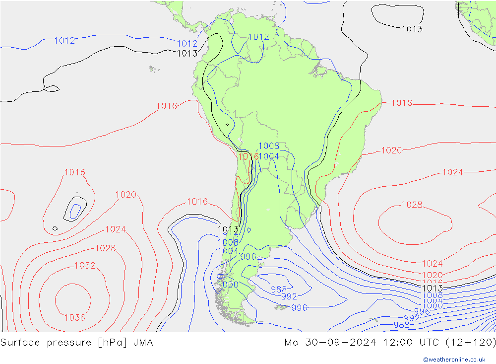 Surface pressure JMA Mo 30.09.2024 12 UTC