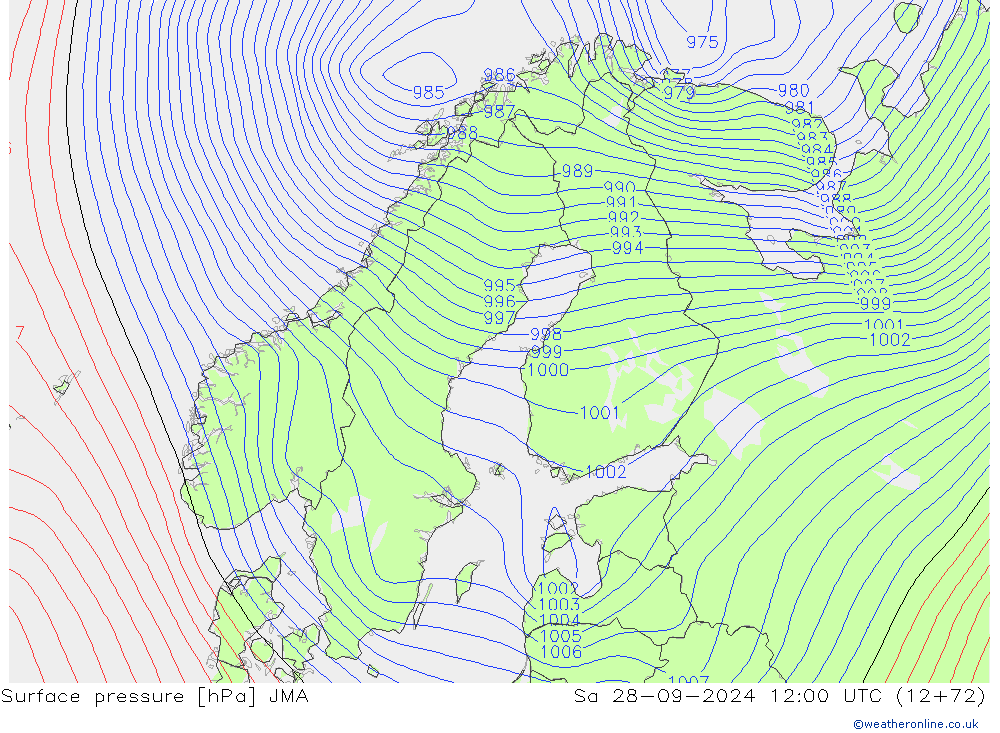 Surface pressure JMA Sa 28.09.2024 12 UTC