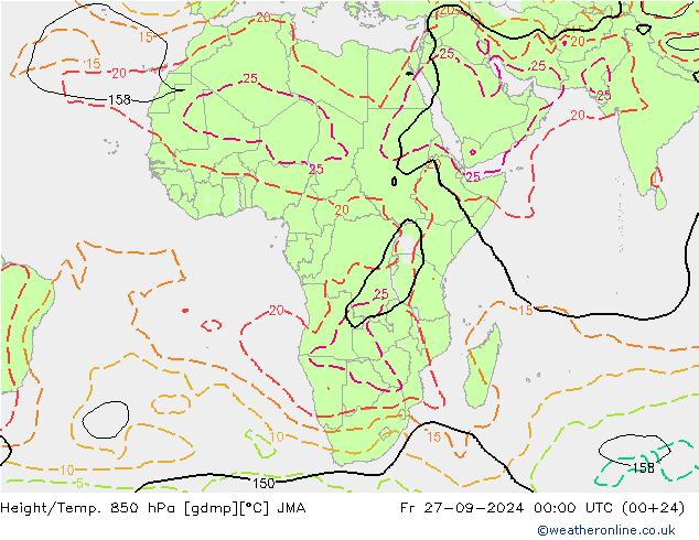 Height/Temp. 850 hPa JMA Sex 27.09.2024 00 UTC