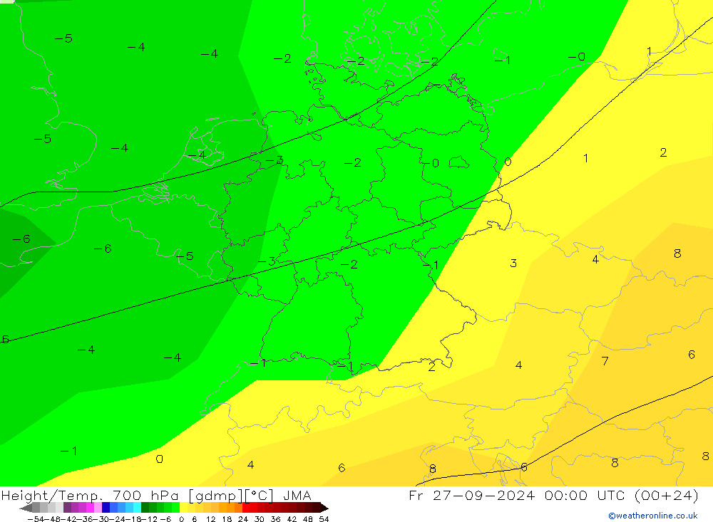 Height/Temp. 700 hPa JMA pt. 27.09.2024 00 UTC