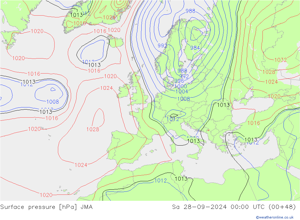 ciśnienie JMA so. 28.09.2024 00 UTC