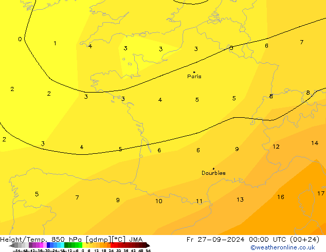 Yükseklik/Sıc. 850 hPa JMA Cu 27.09.2024 00 UTC