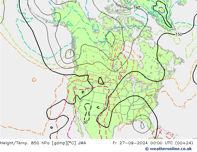 Height/Temp. 850 hPa JMA Fr 27.09.2024 00 UTC