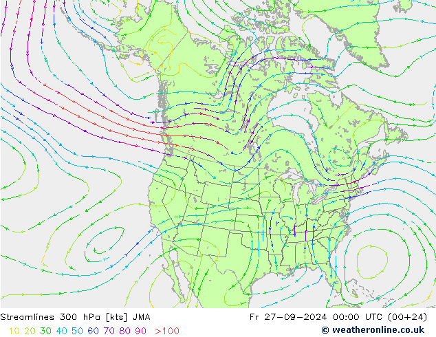 Stroomlijn 300 hPa JMA vr 27.09.2024 00 UTC