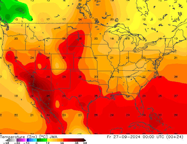 mapa temperatury (2m) JMA pt. 27.09.2024 00 UTC