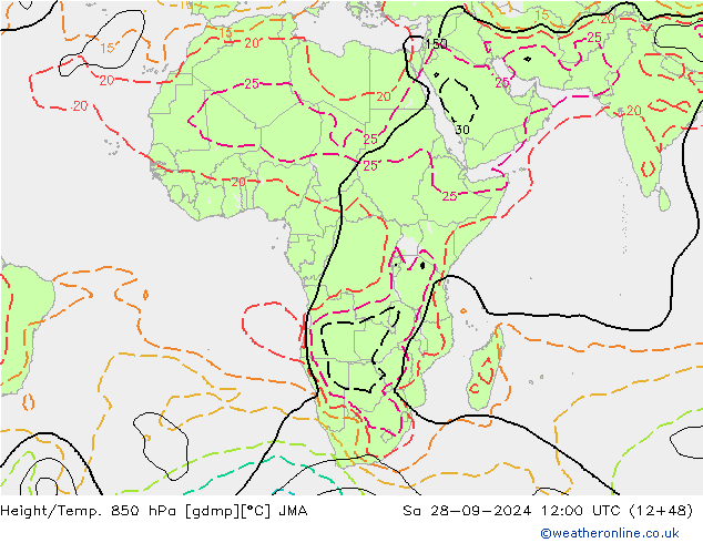 Hoogte/Temp. 850 hPa JMA za 28.09.2024 12 UTC