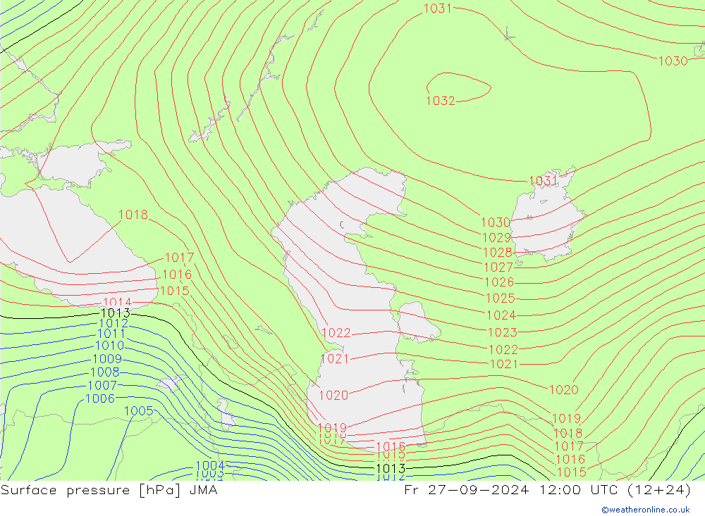 Luchtdruk (Grond) JMA vr 27.09.2024 12 UTC