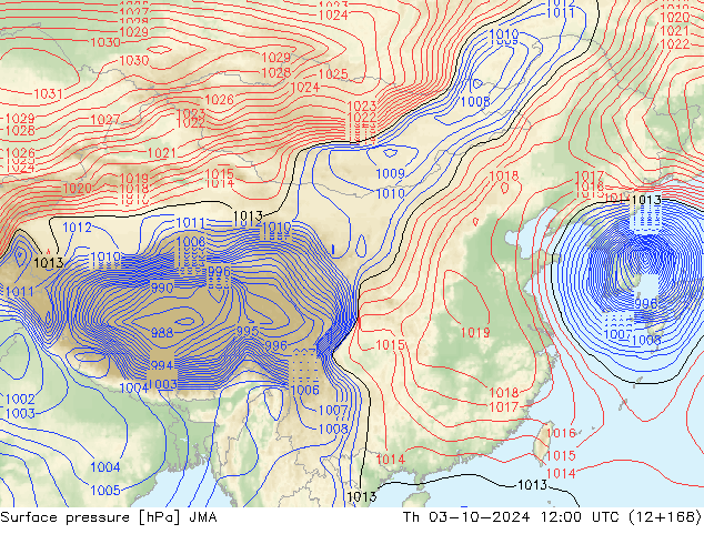 ciśnienie JMA czw. 03.10.2024 12 UTC