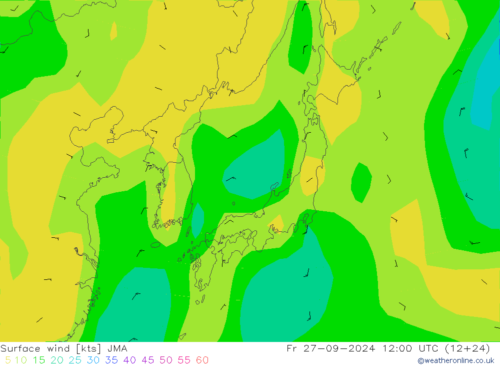 Vent 10 m JMA ven 27.09.2024 12 UTC