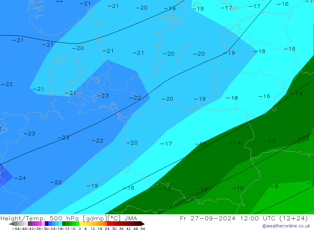 Height/Temp. 500 hPa JMA Fr 27.09.2024 12 UTC