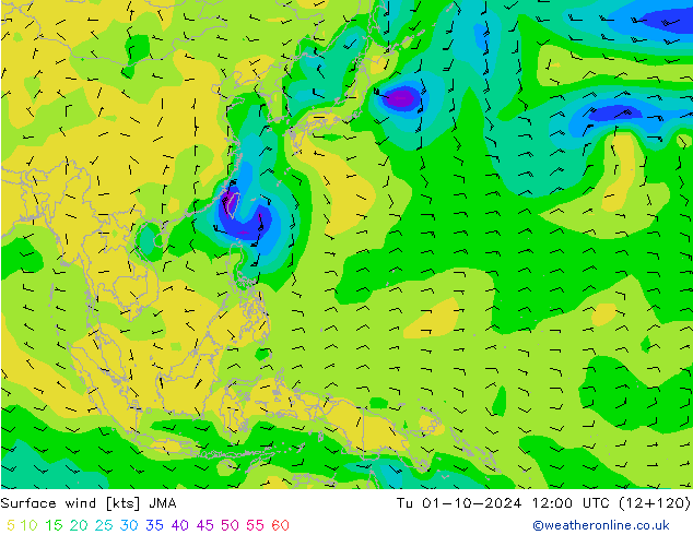 Wind 10 m JMA di 01.10.2024 12 UTC