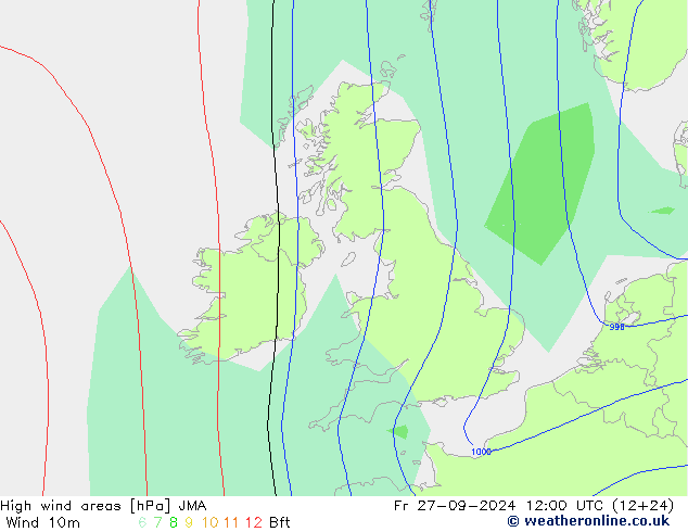 High wind areas JMA ven 27.09.2024 12 UTC