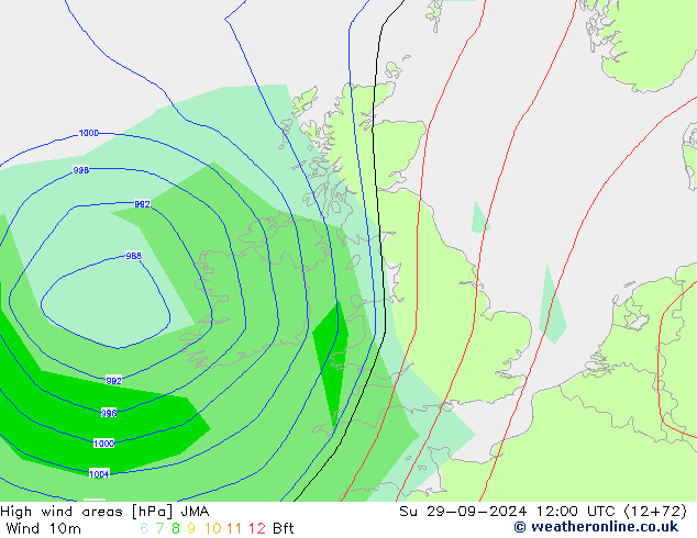 High wind areas JMA Su 29.09.2024 12 UTC