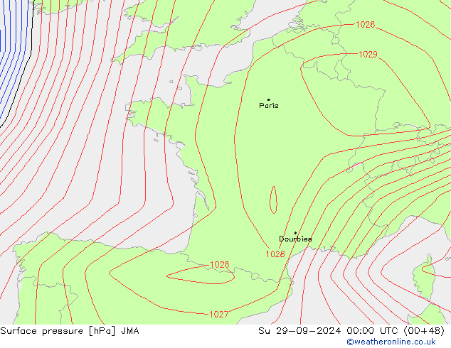 Surface pressure JMA Su 29.09.2024 00 UTC