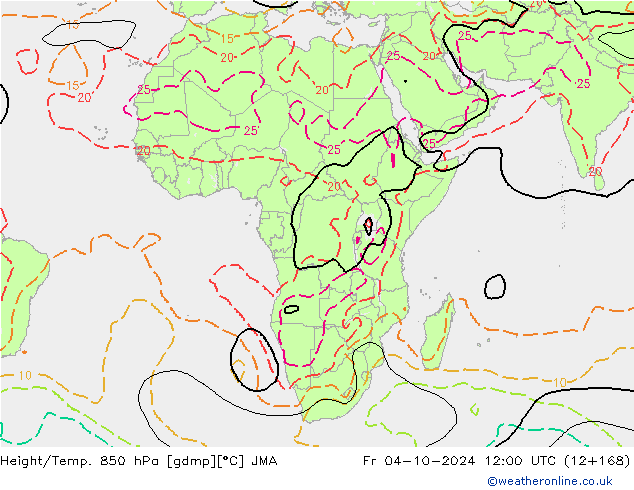 Hoogte/Temp. 850 hPa JMA vr 04.10.2024 12 UTC