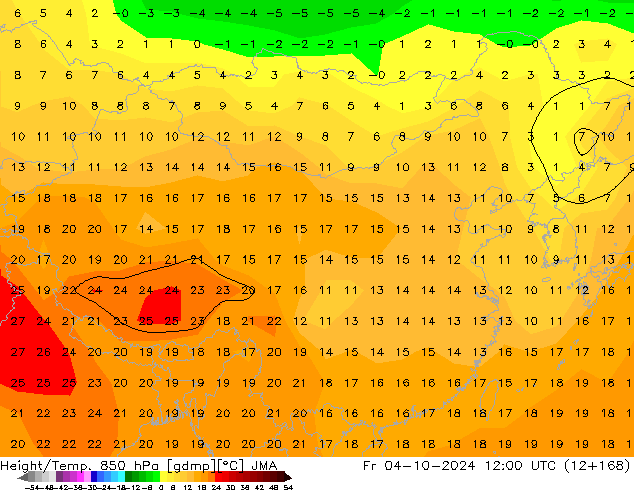 Height/Temp. 850 hPa JMA 星期五 04.10.2024 12 UTC