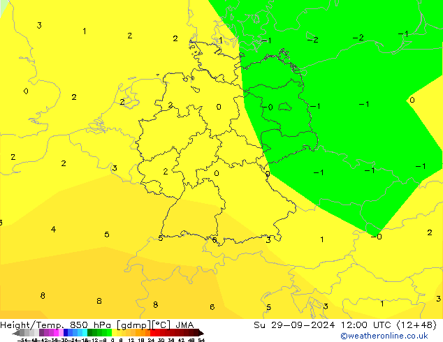 Hoogte/Temp. 850 hPa JMA zo 29.09.2024 12 UTC