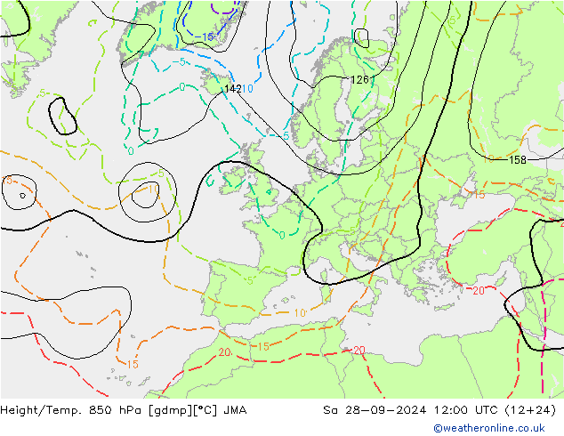 Hoogte/Temp. 850 hPa JMA za 28.09.2024 12 UTC