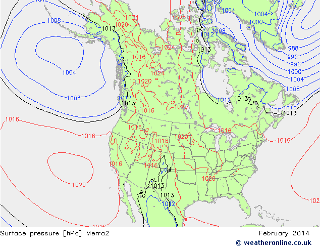 Surface pressure Merra2 February 2014