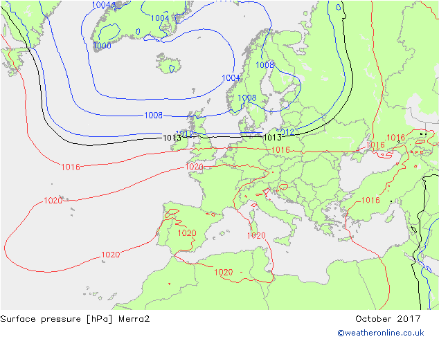 Luchtdruk (Grond) Merra2 oktober 2017