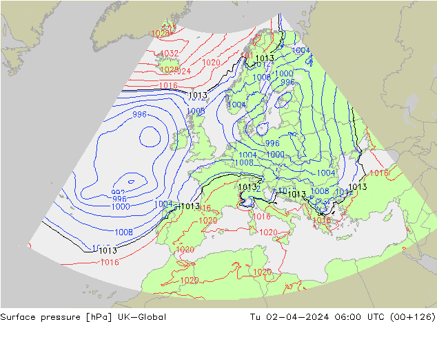 Pressione al suolo UK-Global mar 02.04.2024 06 UTC