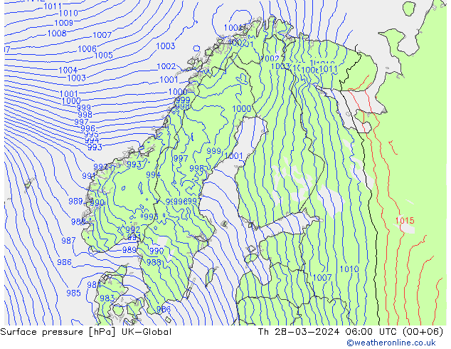 Surface pressure UK-Global Th 28.03.2024 06 UTC