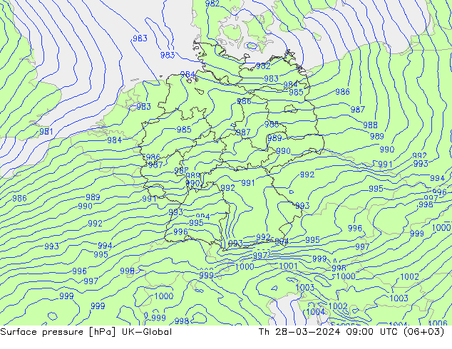 Surface pressure UK-Global Th 28.03.2024 09 UTC