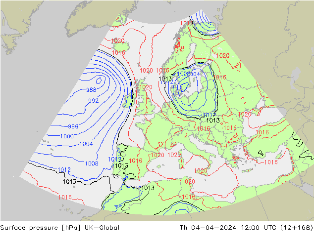 Surface pressure UK-Global Th 04.04.2024 12 UTC