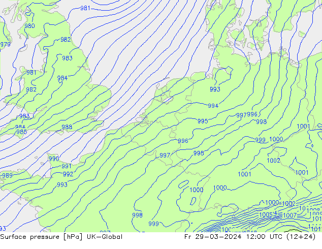 Surface pressure UK-Global Fr 29.03.2024 12 UTC