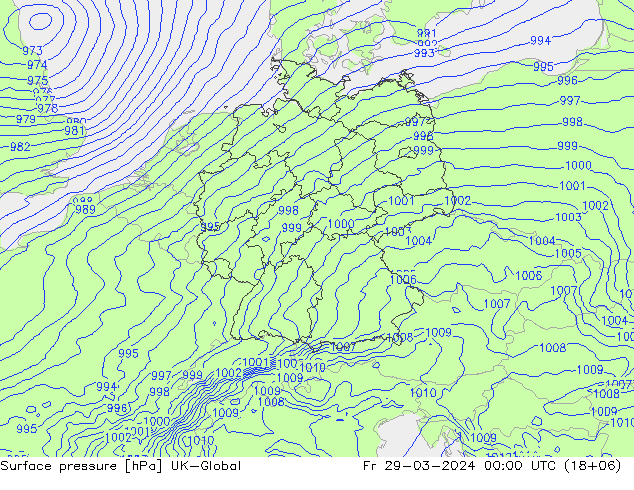 Surface pressure UK-Global Fr 29.03.2024 00 UTC