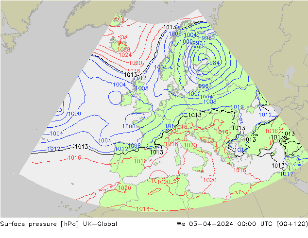 Surface pressure UK-Global We 03.04.2024 00 UTC