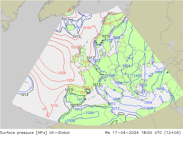 Surface pressure UK-Global We 17.04.2024 18 UTC