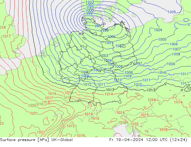 Surface pressure UK-Global Fr 19.04.2024 12 UTC
