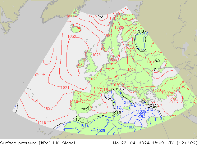Surface pressure UK-Global Mo 22.04.2024 18 UTC