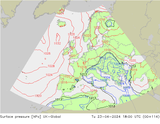 Pressione al suolo UK-Global mar 23.04.2024 18 UTC