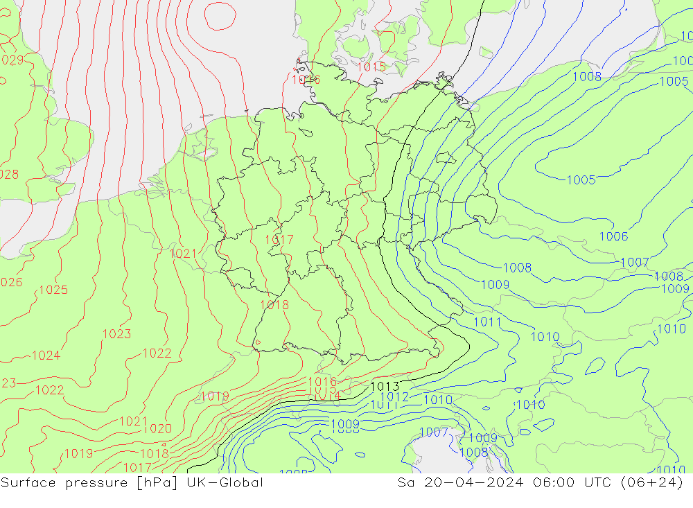 Surface pressure UK-Global Sa 20.04.2024 06 UTC