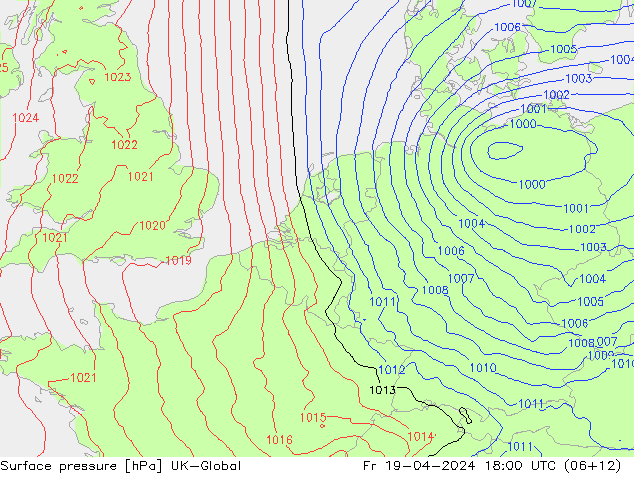 Surface pressure UK-Global Fr 19.04.2024 18 UTC