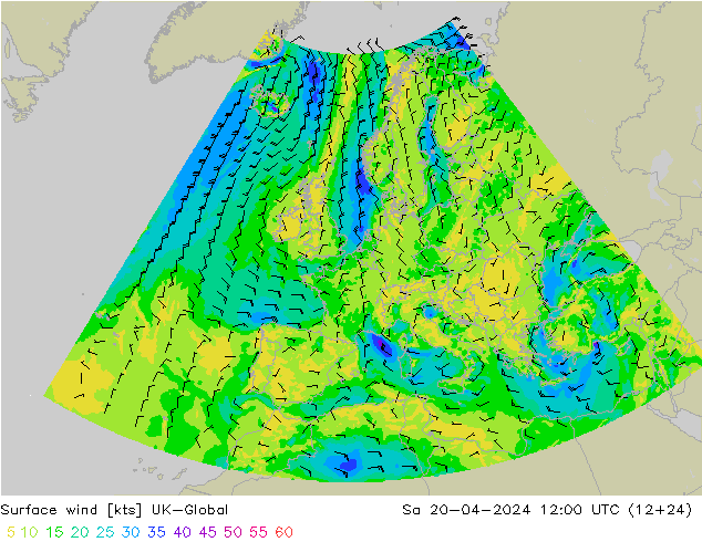 Surface wind UK-Global So 20.04.2024 12 UTC