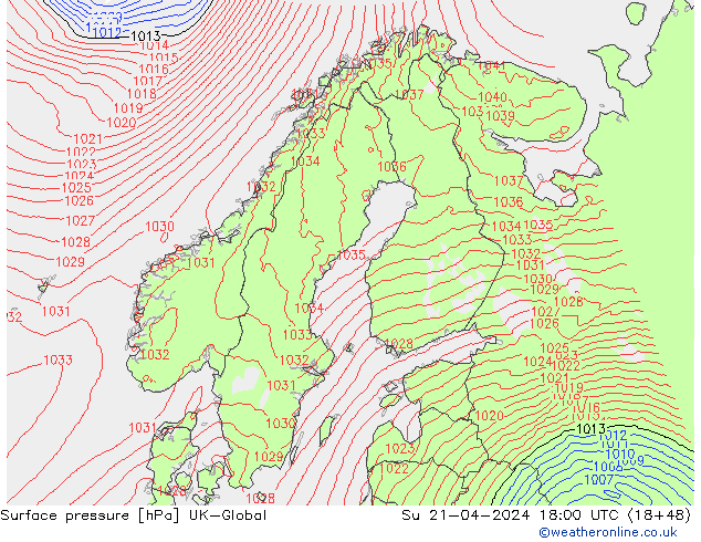 Surface pressure UK-Global Su 21.04.2024 18 UTC