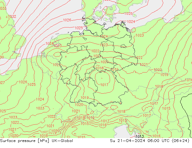 Surface pressure UK-Global Su 21.04.2024 06 UTC