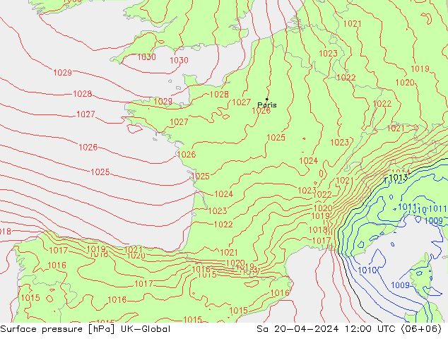 pression de l'air UK-Global sam 20.04.2024 12 UTC