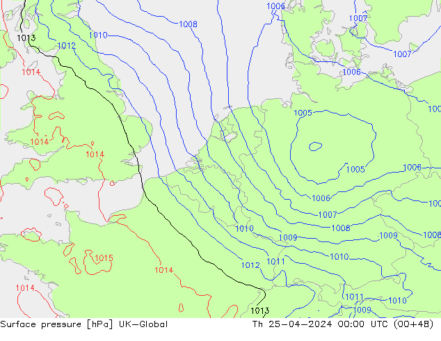 Surface pressure UK-Global Th 25.04.2024 00 UTC
