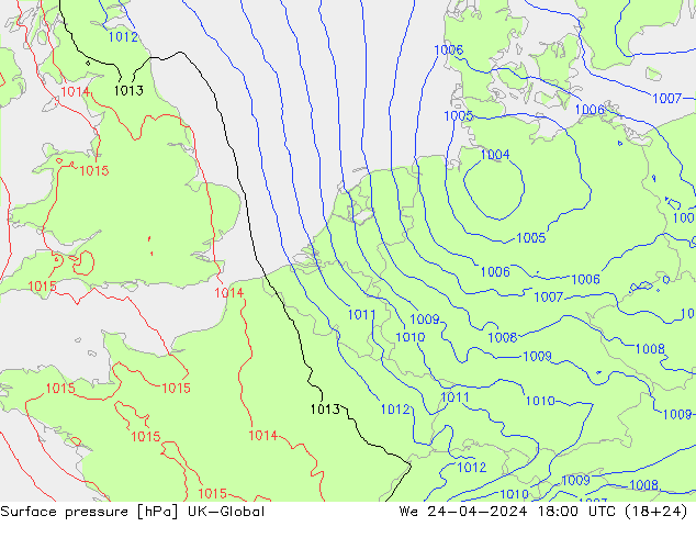 Surface pressure UK-Global We 24.04.2024 18 UTC