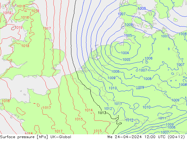 Atmosférický tlak UK-Global St 24.04.2024 12 UTC
