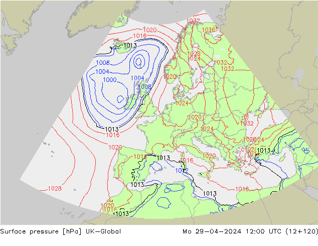 Pressione al suolo UK-Global lun 29.04.2024 12 UTC