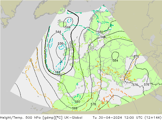 Yükseklik/Sıc. 500 hPa UK-Global Sa 30.04.2024 12 UTC