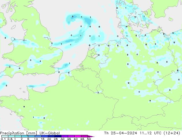 Precipitazione UK-Global gio 25.04.2024 12 UTC