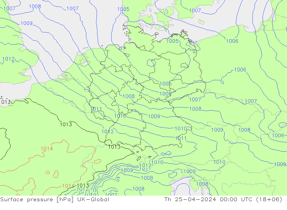 Surface pressure UK-Global Th 25.04.2024 00 UTC